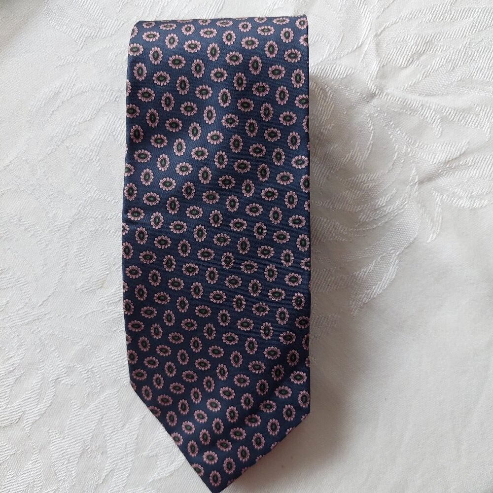 Brooks Brothers Makers Blue Polka Dot Geometric 100% Silk Neck Tie, 3.875"
